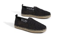 TOMS Espadrille Deconstructed Rope Black Lace Leaves