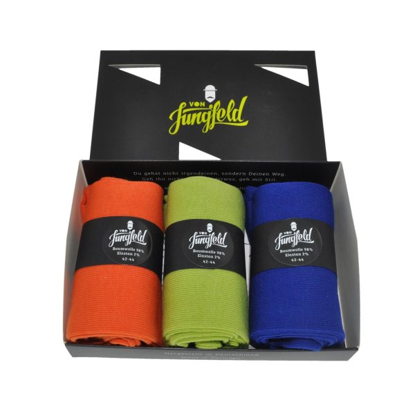 von Jungfeld 3er Box Socken orange grün blau